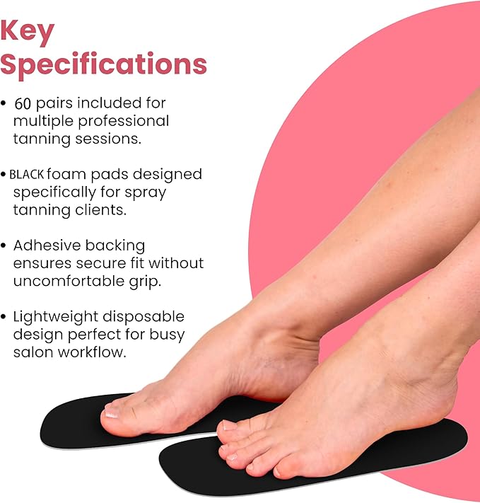 CHNELSS 60Pairs Professional Spray Tan Feet Pads - Disposable Foam Feet Protectors for Tanning Salon Hygienic & Comfortable Feet for Spray Tanning - Spray Tan Foot Covers for Tanning Tent(Black)
