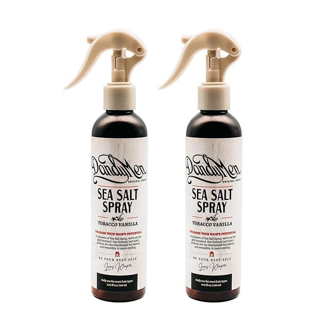 DandyMen Sea Salt Spray – Lightweight Texture, Volume, and Flexible Hold with Epsom Salt & Pro-Vitamin B5 (2-pack, Tobacco Vanilla)