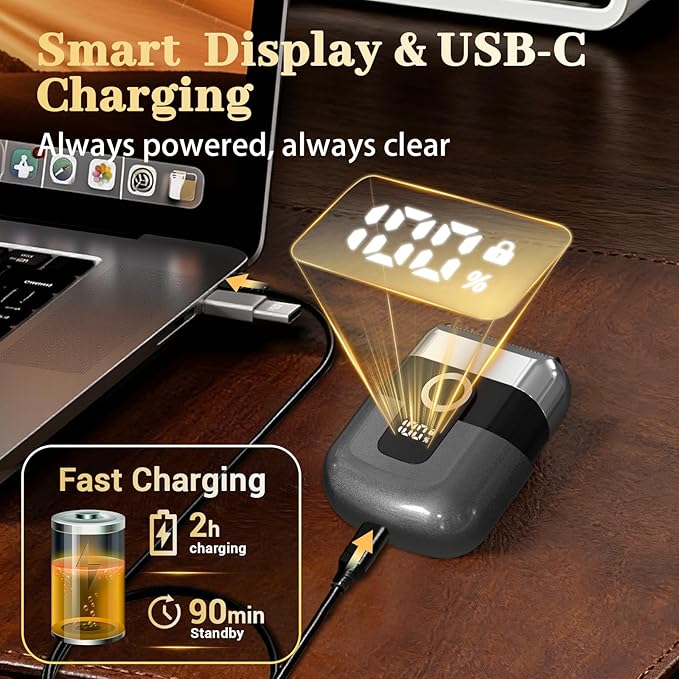 Electric Foil Shaver for Men: Mini Electric Razor for Face/Beard - 3 Floating Blades Cordless Razor with LED Display - IPX7 Waterproof Wet Dry Shaving for Travel & Home, USB Type C
