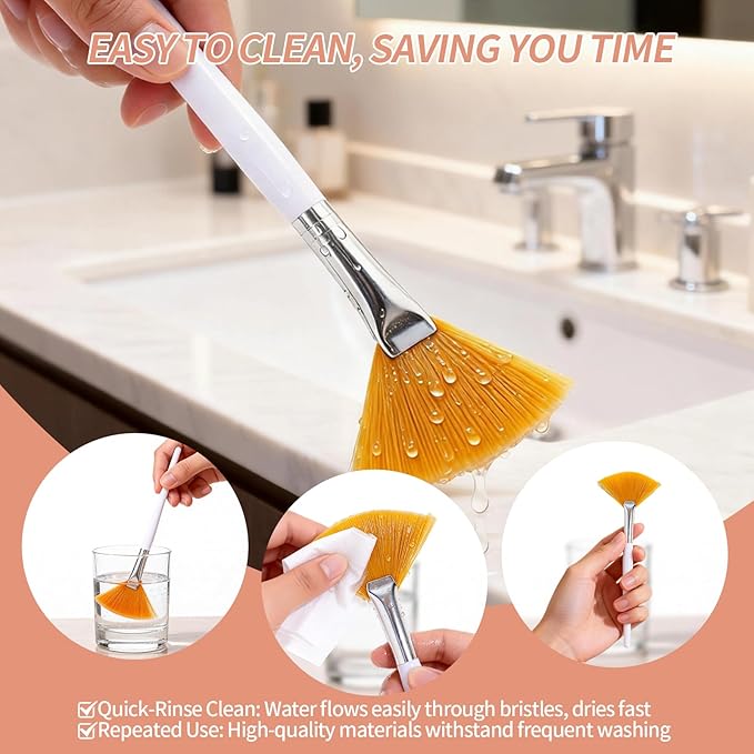 6PCS Fan Brush,Facial Brushes Esthetician,Fan Facial Mask Applicator Tools Soft Makeup Brushes Cosmetic Tools, Multipurpose Facial Mask Brushes for Estheticians and Home Use(3 colors）