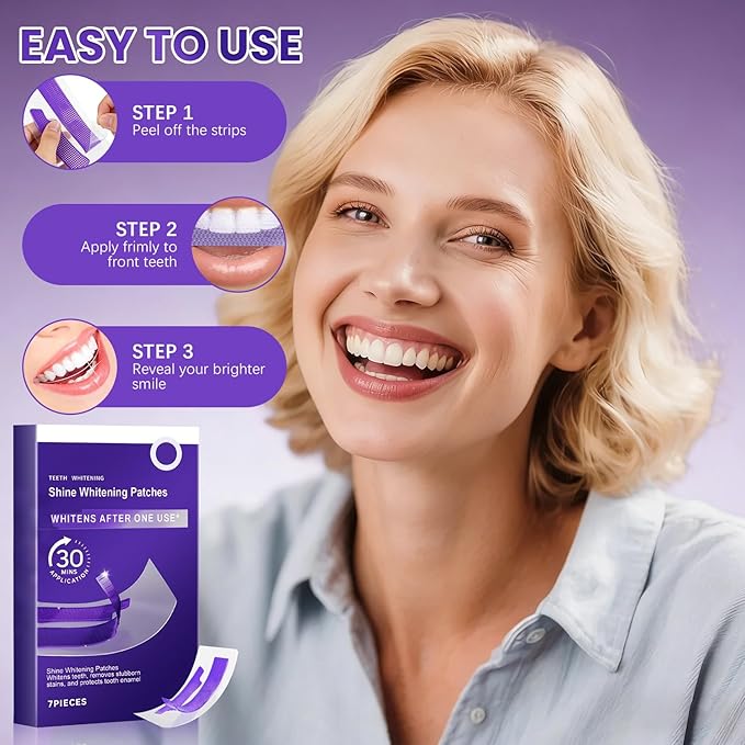 Purple Teeth Whitening Strips, Enamel Safe for Sensitive Tooth, Professional Treatments Coffee & Smoking Deep Stain Power Removal, Residue-Free Non-Slip (14Pcs)