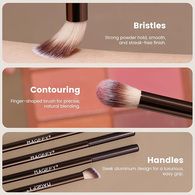 MAGEFY 20 Pcs Makeup Tool Set,13 Eye Makeup Brushes Professional Eyeshadow Makeup Brushes Set for Eyeshadow, Eyebrow, Eyeliner, Blending Concealer-Coffee Brown