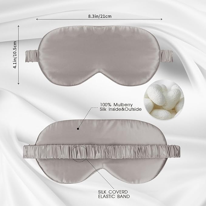 SILKTALE Silk Sleeping Mask for Travel/Plane/Side Sleeper Pure Mulberry Silk Eye Mask for Sleep/Men/Women/Adults Thin Cooling Eye Cover,Grey