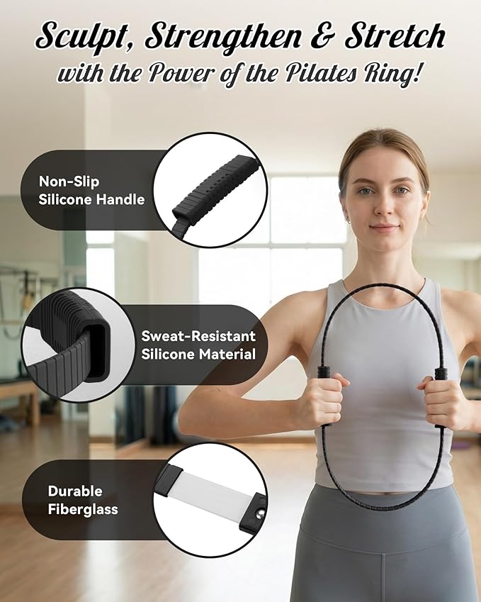 Pilates Ring Set, Home Pilates Kit for Women Pilates Equipment Ring and Ball Set Magic Circle Hoop with 5 Resistance Bands Compact Toning Fitness Essentials Starter Set Accessories