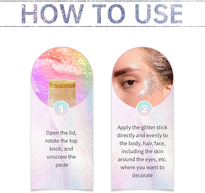 Purple Face and Body Glitter Stick,Holographic Neon Accessories Outfit Singer Concert Sparkling Festival Rave Glitter Makeup