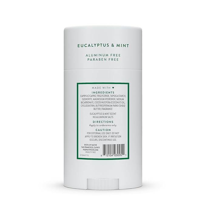 Native Aluminum Free Deodorant, Eucalyptus & Mint, 72 Hour Odor Control, for Women & Men, Contains Naturally Derived Ingredients, 2.65 oz
