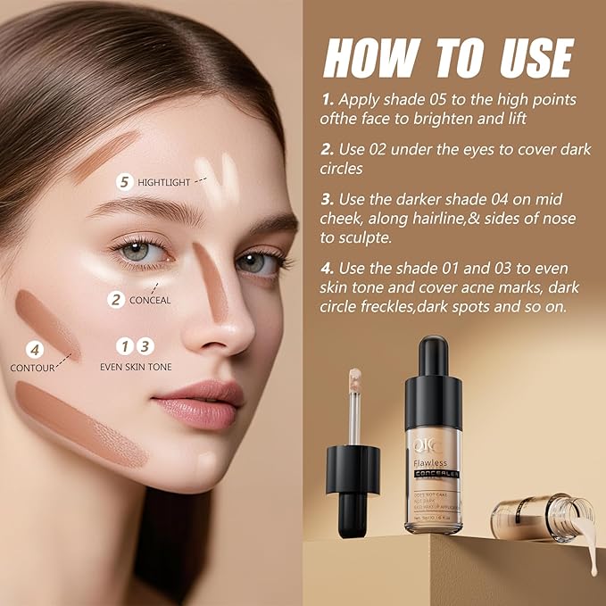 2 Pcs Liquid Concealer Makeup, Eye Concealer, Full Coverage Concealer For Dark Circle Reduces Look of Fine Lines & Blemishes, Buildable Coverage (WARM PEACH)