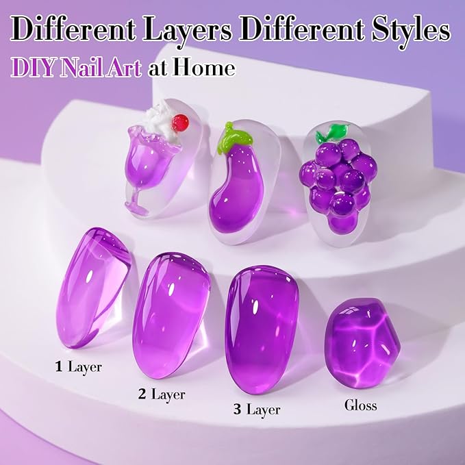 Double Rhythm 0.5 Oz Jelly Gel Polish Same Color Same Bottle Sheer Neutral Natural Light Milky Pastel 15ML Translucent Polish Art DIY at Home (Purple-A1613)