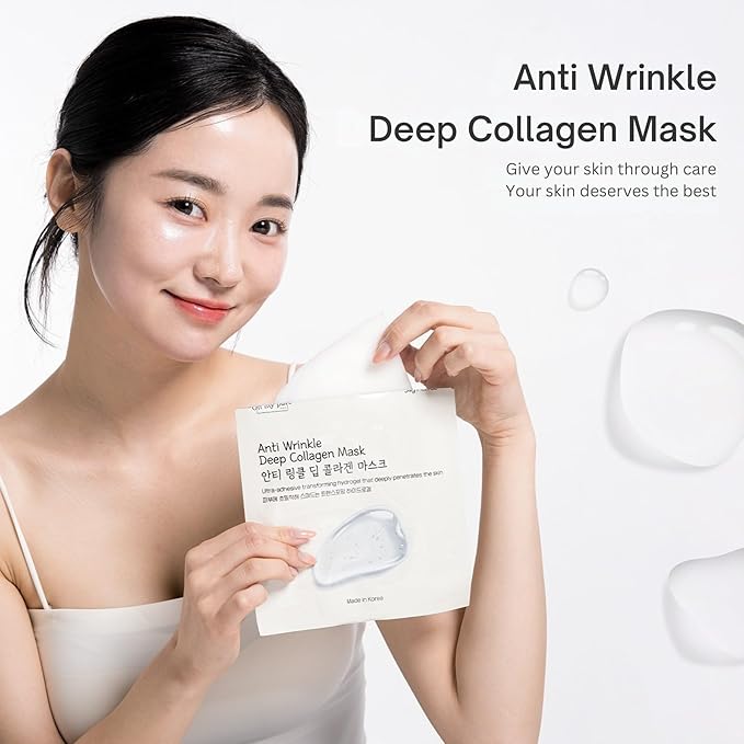 Oh My Pure AntiWrinkle Deep Collagen Hydrogel Korean Face Mask 3 EA, Ultimate Hydration, Glowing Skin, Made in Korea