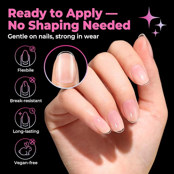 UNA GELLA Extra Short Oval Nail Tips, Pre-Etched Round Clear Fake Nails 216pcs Soft Gel Acrylic Nail Tips Full Cover False Ultra Short Gel Nail Tip for Beginners Nail Salon Extensions 12 Sizes