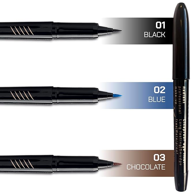 Radiant Professional Lineproof Eye Line - Pen Eyeliner with Flexible Tip Pen for a Long Lasting and Precise Outline - Smudge-Proof, Waterproof Liquid Eyeliner For Intense Color (07 SKY BLUE)