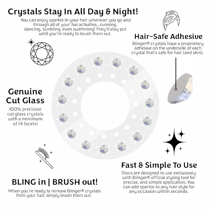 blinger® Shimmer Crystal Refill Pack – as seen on Shark Tank | 5 Discs – 75 Precision-Cut Glass Crystals | Hair-Safe Accessories | Styling Tool Not Included| White Opal 4 mm