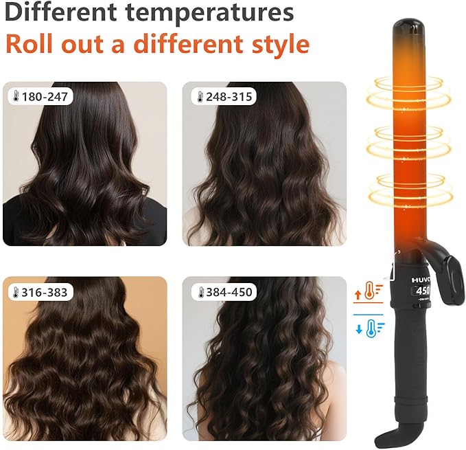1-1/4 Inch Curling Iron - Ceramic Curling Iron, Fast Heat Function LCD Display 180°F-450°F Adjustable, Long Lasting Beach Waves, Dual Voltage Curler, Heat Resistant, Black
