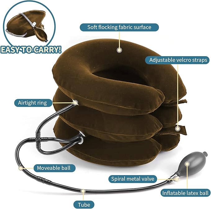 Cervical Neck Traction Device, Neck Stretcher, Neck Traction Device for Neck Pain Relief, Cervical Neck Traction Device, Inflatable Neck Brace & Neck Decompression(Khaki Brown)