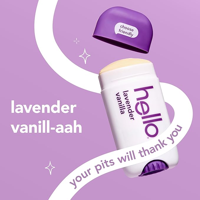 hello Lavender Vanilla Aluminum Free Deodorant for Women and Men with Shea Butter, 24-Hour Freshness, Baking Soda Free Deodorant, Dermatologically Tested, 2.6 oz Stick (2 Pack)