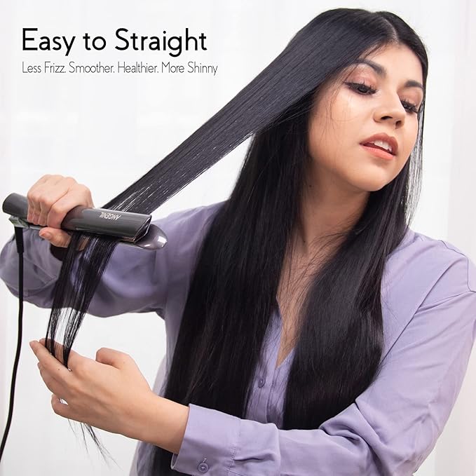 ANGENIL Titanium Flat Iron Hair Straightener and Curler 2-in-1, Professional Flat Iron Curling Iron in One, Dual Voltage Hair Straightening for Women Styling Tools, 30S Fast Heating, (290°F-450°F)