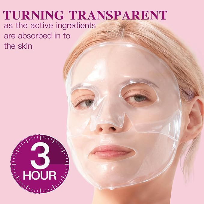 ICIKOL Overnight Collagen Mask - Deeply Hydrating Bio-Collagen Face Mask for Glass Skin, Pore Minimizing & Firming, Melting Transparent Jelly Mask - K-Beauty Sleeping Mask, 4 Sheets