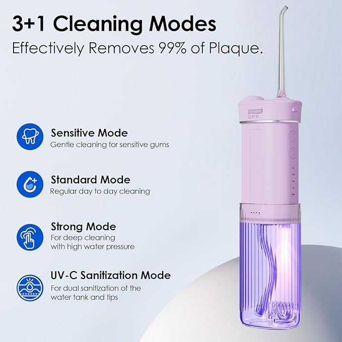 Hooyapik Portable Eco-Friendly Water Flosser 225ML Long-Lasting Endurance Travel Oral Irrigator for Gum Care/Implants/Braces (Pink)