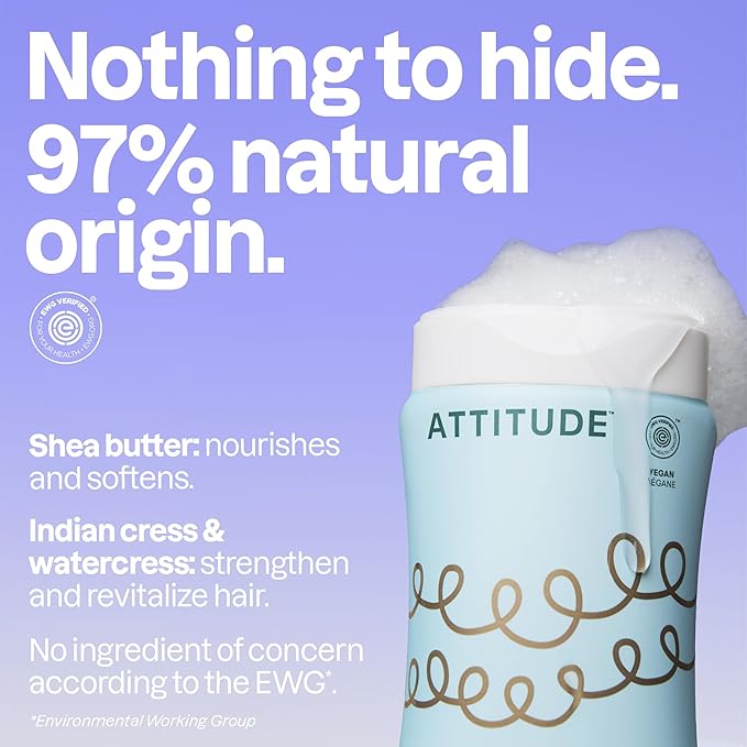 ATTITUDE Ultra-Nourishing Shampoo for Curly Hair 4a – 4c with Shea Butter, Vegan, Naturally Derived Ingredients, Deeply Nourishes, 16 Fl Oz (Pack of 6)