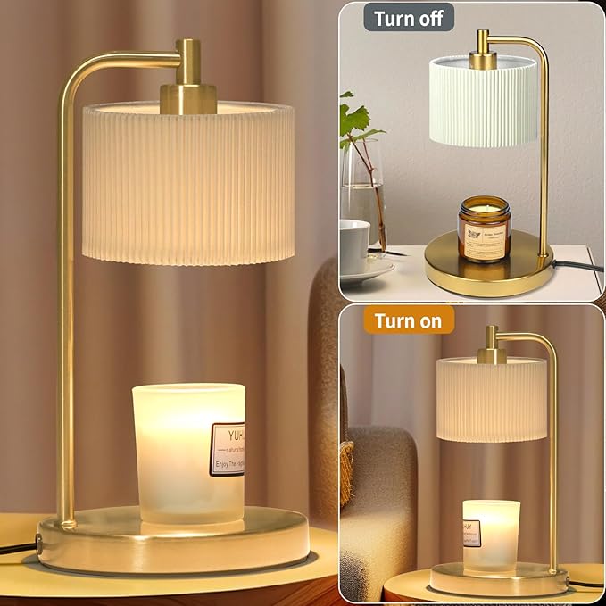 Candle Warmer Lamp with Timer, Dimmable Candle Wax Warmer Electric Candle Lamp for Scented Candles with Bulbs, Christmas Gifts House Warming Gifts Home Decor(Gold)