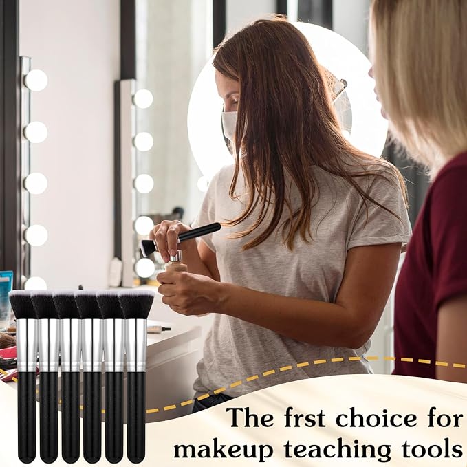16 Pcs Flat Top Foundation Brush Face Blush Makeup Brush for Liquid, Cream, Powder, Blending, Buffing, Stippling Face Makeup Tools