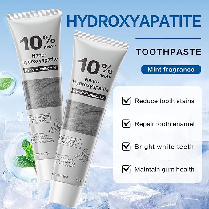 Hydroxyapatite Toothpaste, 10% Nano-Hydroxyapatite Toothpaste for Advanced Enamel Protection,New Upgraded Formula,Gentle Mint,Fresh Breath(2 Pcs)