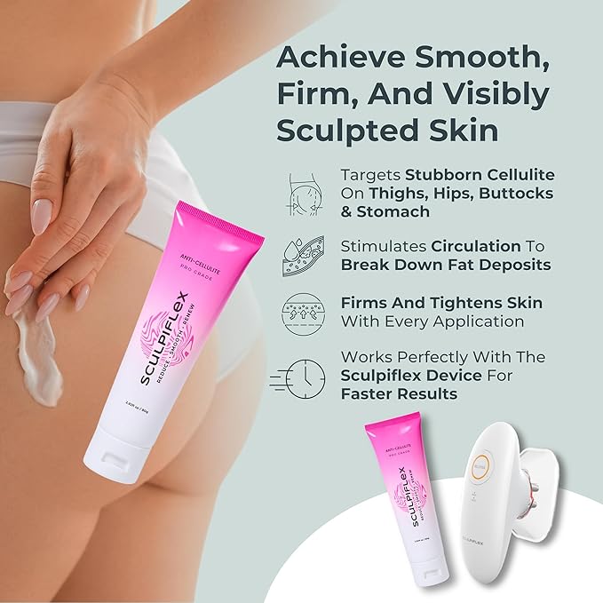 Sculpiflex Anti Cellulite Cream, Lifting and Firming Body Cream for Arms, Stomach, and Legs, Smoothing and Hydrating for Soft, Toned Skin, Lightweight, Suitable for All Skin Types (2.82oz)