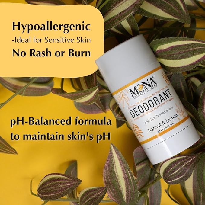 MONA BRANDS All Natural Magnesium Deodorant for Women & Men | Baking Soda & Aluminum Free | (Apricot Lemon) 2.65oz