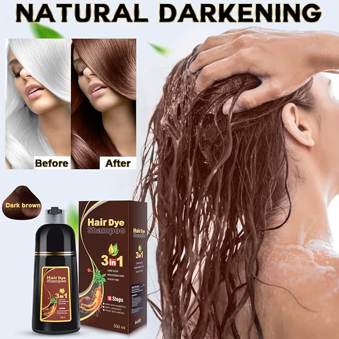 IIIMEIDU MEIDU Dark Brown Hair Dye Shampoo 3 in 1, Instant Hair Color Shampoo for Women Men, Herbal Ingredients Coloring in Minutes 500ML
