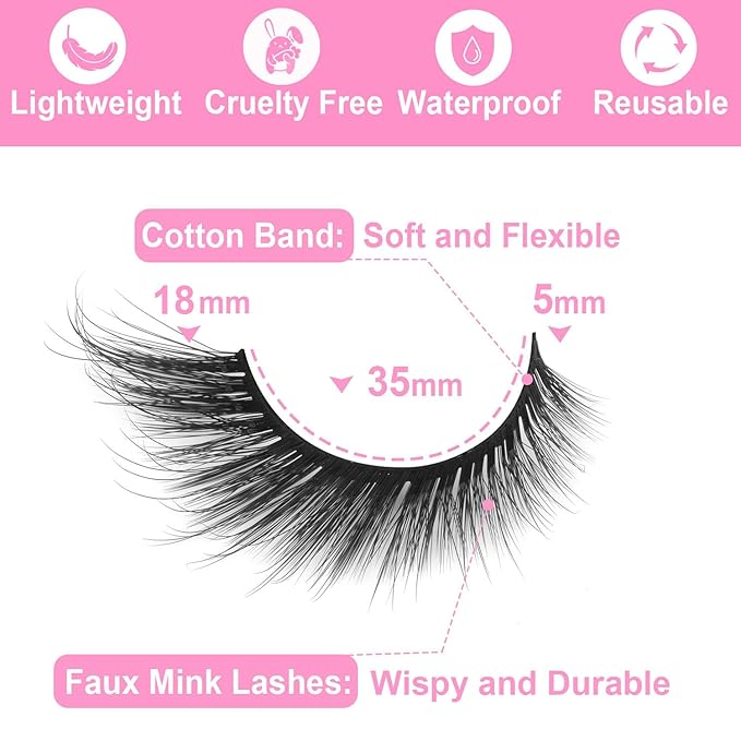 Fox Eyelashes False Lashes Dramatic Faux Mink Lashes Wispy 18mm Long Angel Wing Eyelash Lift Fake Eye Lashes Pack 7 Pairs