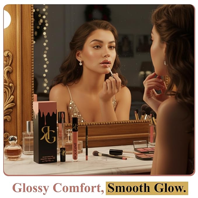 ROUGINE Lip Gloss and Lip Liner Set for Women – Daddy’s Girl Gloss Finish – Smooth Shine Lip Gloss, Soft Glide Lip Liner Pencil – Hydrating Makeup Lip Moisturizer Combo – Vitamin E & Shea Butter