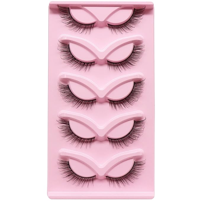 Veleasha Fox Eye Lashes L Curl Fluffy False Eyelashes 5 Pairs Pack Cat Eye Lashes Wispy & Lightweight Fake Eyelashes for Doll Eye Makeup (Foxy 05)