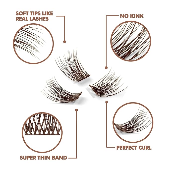 DIY Eyelash Extension, 3D Effect Individual Melt Flare Lash Cluster Natural Lashes Set, Home Eyelash Extension, Lashes Pack (14MM-Amber)