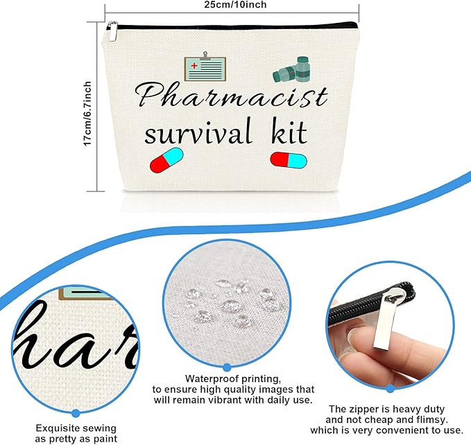 Pharmacy Technician Gifts Makeup Bag for Women Pharmacist Cosmetic Bags Case Pharmacy Tech Toiletry Bag Graduation Birthday Gift for Nurse Nursing Pharmacist Pharmacy Student RX Pharmacist Gift