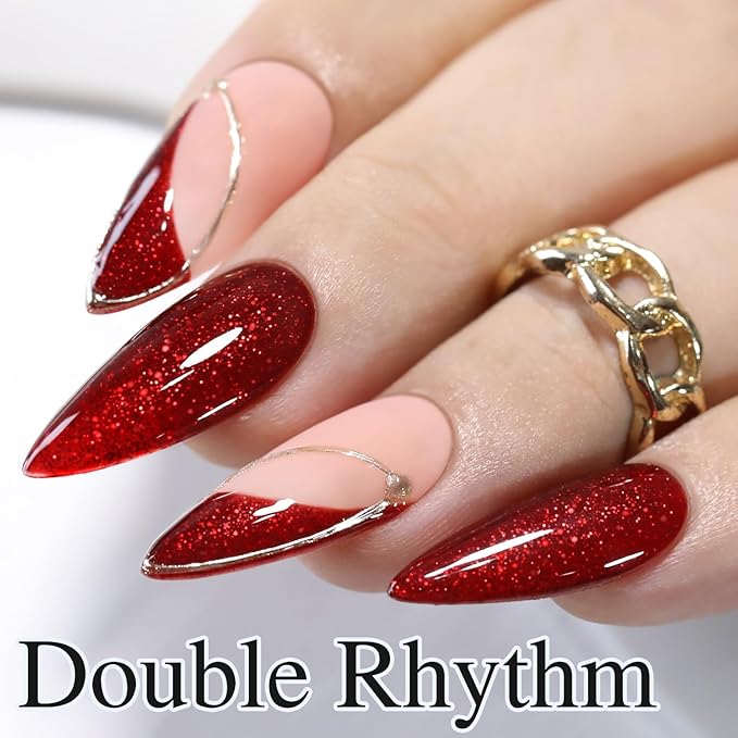Double Rhythm 15ML Glitter Gel Polish Shimmer Reflective Holographic Color Magnetic for Nail Art Salon DIY at Home (Dark Red-B1155)