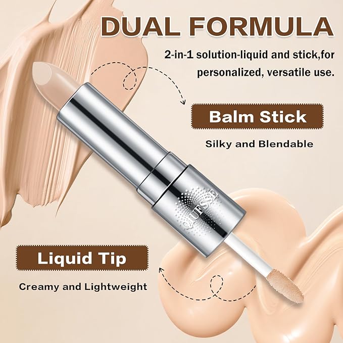 Under Eye Concealer Stick,Full Coverage Concealer for Older Women,Teenagers,Middle-aged,Dual formula (liquid tip & balm stick),Long-lasting Wear,Tattoo Cover Up Makeup（01 Natural）