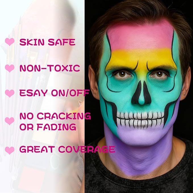 UCANBE Macaron Face Body Paint Set, 15 Colors Painting Palette Makeup Kit + 10pc Colorful Artist Brushes, Oil Base Paint Set for Halloween, Cosplay, Parties and SFX Costume