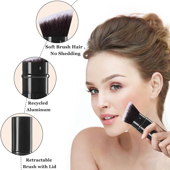 Keriloo Kabuki Makeup Brush, Retractable Angle Travel Powder Foundation Makeup Brush Face Blush Brushes for Blending Liquid, Bronzer, Buffing, Sunscreen,Flawless Cosmetics