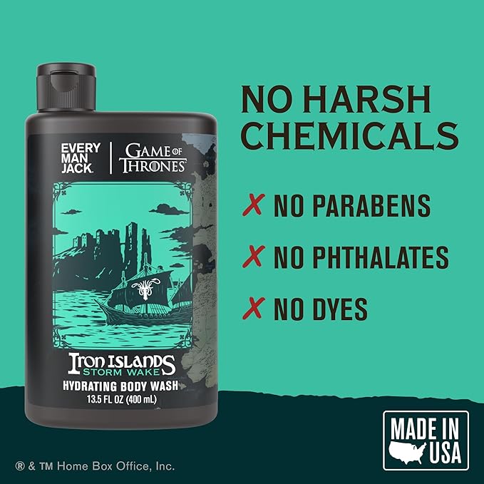 Every Man Jack Game of Thrones Collectors Body Wash - Clean Ingredients - Iron Islands - Storm Wake Scent - 13.5 oz (Pack of 2)