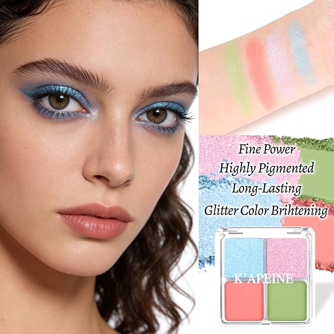 4 Colors Eyeshadow Palette Makeup, Blendable Long-lasting Matte Shimmer Eyeshadow Palette Eye Makeup Kit for Women Girls, paleta de sombras de ojos #3 (Green Pink Blue Orange)