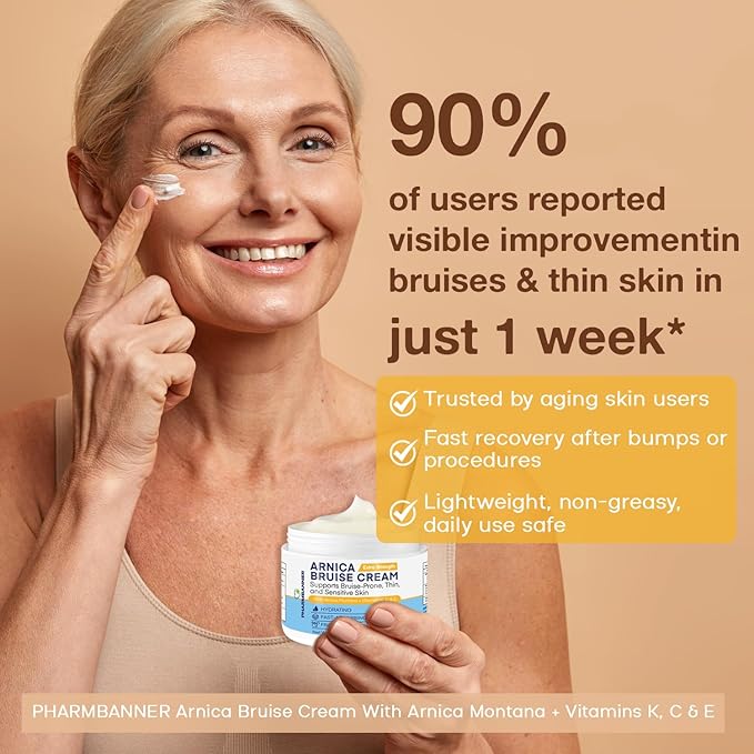 PHARMBANNER Arnica Bruise Cream Extra Strength – Fast-Acting Arnica Montana with Vitamins K, C & E for Bruising, Swelling, Discoloration & Thin Skin – Hydrating Moisturizer for Face & Body – 4 oz