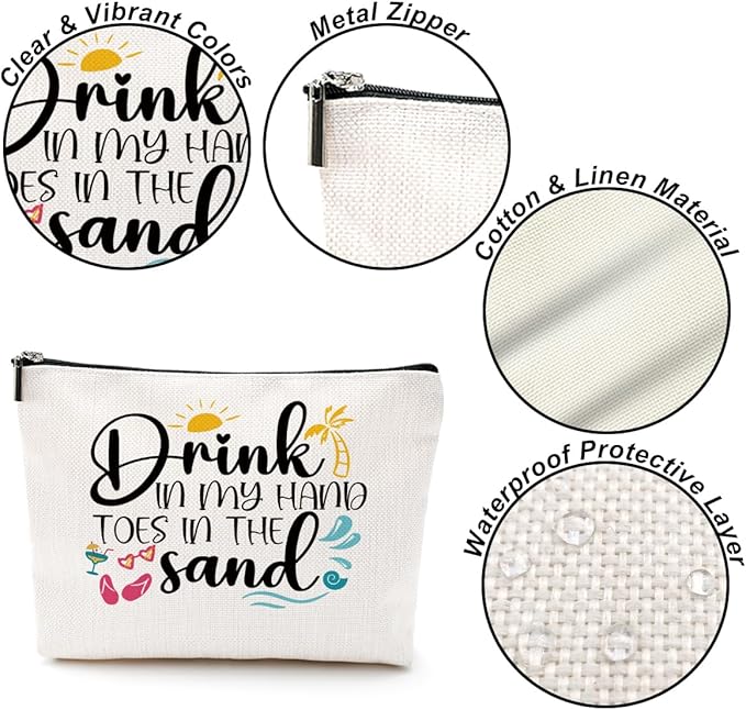 Funny Beach Gifts for Women Cosmetic Bag Vacation Beach Themed Gift for Lovers Bestie Makeup Bag Girls Trip Gifts Travel Stuff Necessities Birthday Christmas Graduation Friendship