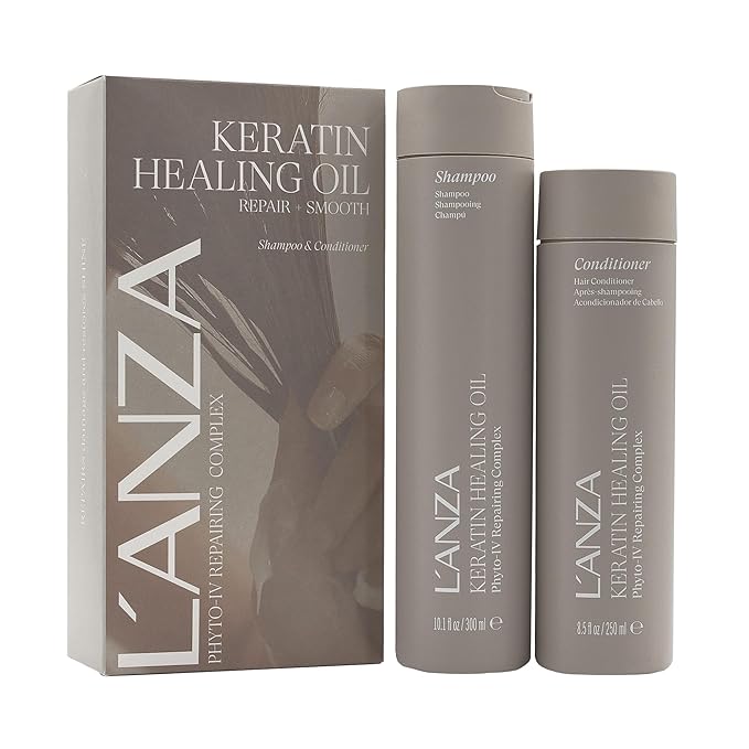 L'ANZA Keratin Healing Oil Shampoo & Conditioner Set, for Dry Damaged Hair, Moisturizing, Detangles, Reduces Breakage, Adds Shine, Anti-Frizz, Color Safe Anti-Humidity Strengthening Care, Haircare Kit