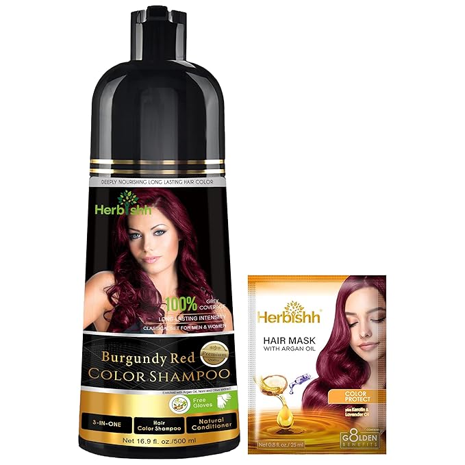Herbishh Burgundy 3-In-1 Hair Color Shampoo for Gray Hair Magic Hair Dye Shampoo Colors Hair in MinutesLong Lasting500 MlAmmonia-Free