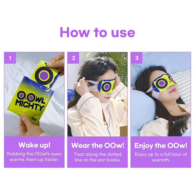 OOwl Mighty Steam Eye Mask, 48 Pack Disposable Self-Heating Warm Compress for Dry Eyes, Puffy Eyes, and Fatigue Relief, Unscented Heated Sleep Mask for Travel, Spa, Home & Gifts for Women & Men