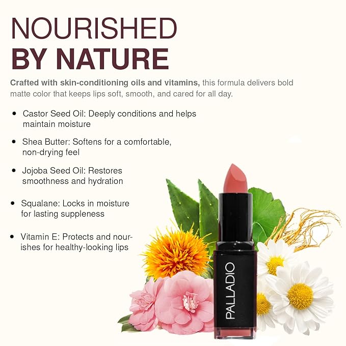 Palladio Herbal Matte Lipstick, Creamy and Full Coverage Long Lasting Matte Lipstick, Magnificent Magenta