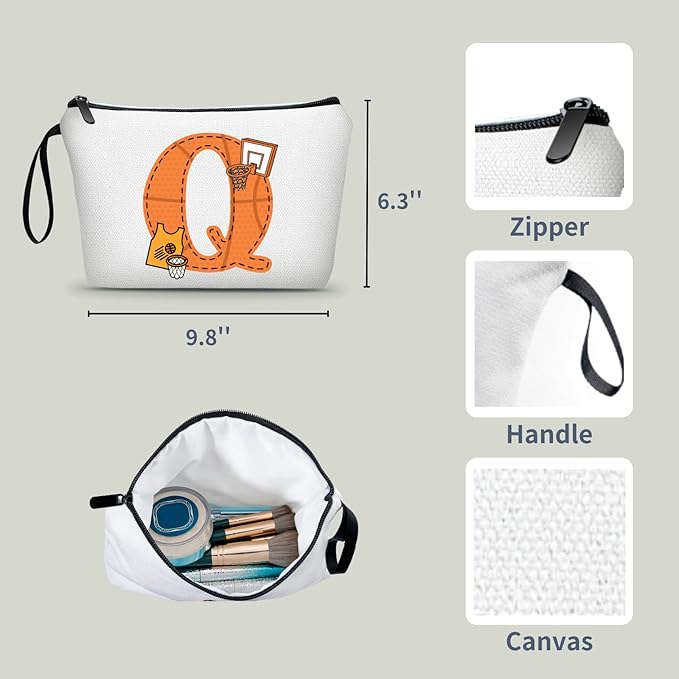 ARIOSEY Basketball Gifts Monogrammed Cosmetic Travel Makeup Bag Basketball Accessories Graduation Birthday Gifts for Girls Coaches Daughters Team Friend Mom Player-Q
