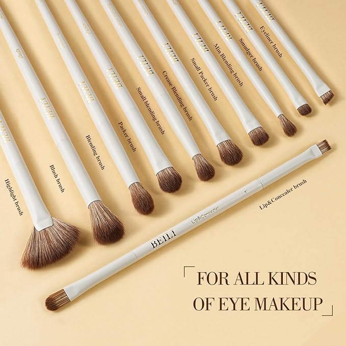 BEILI 15-Piece Makeup Brush Set, Premium Synthetic Bristles, Foundation Powder Contour Blush Concealer Eye & Blending Brushes, Elegant Full Face Collection