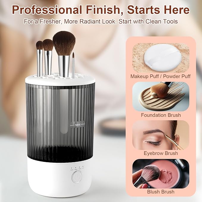 Electric Makeup Brush Cleaner, 6500RPM Automatic Makeup Brush Cleaner Machine, Portable Design with 1800mAh Rechargeable Battery for All Brush Sizes, Perfect Gift for Makeup Lovers