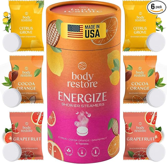 Body Restore Shower Steamers Aromatherapy 6 Pack – Valentines Day Gifts for Her and Him, Birthday Gifts for Women and Men, Relaxation, Stress Relief, Self Care – Citrus